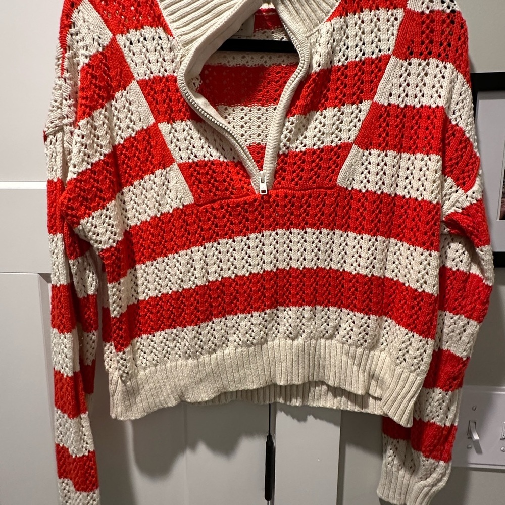 a new day Red and Cream Striped Turtleneck Sweater